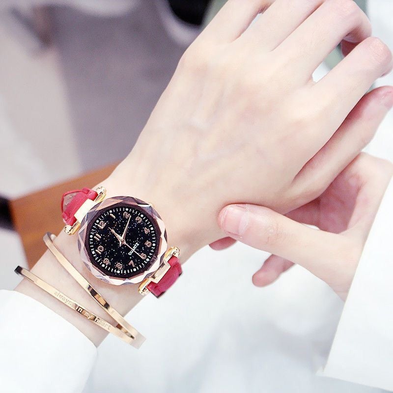 Casual Elegant Student Timepiece Red five-pointed star bracelet