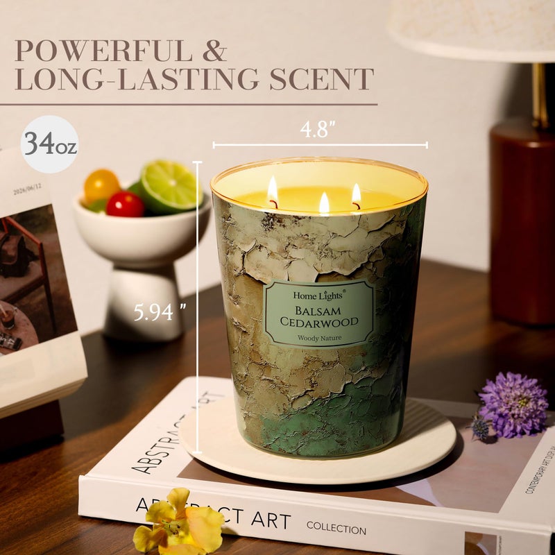 Home Lights HomeLights Scented Candles | Large Jar 34 Oz Natural Soy Candle | 130 hrs Long-Lasting with 3 Wicks | Industrial Chic for Home Decor | Gifts for Mom & Women, Balsam Cedarwood - Image 2