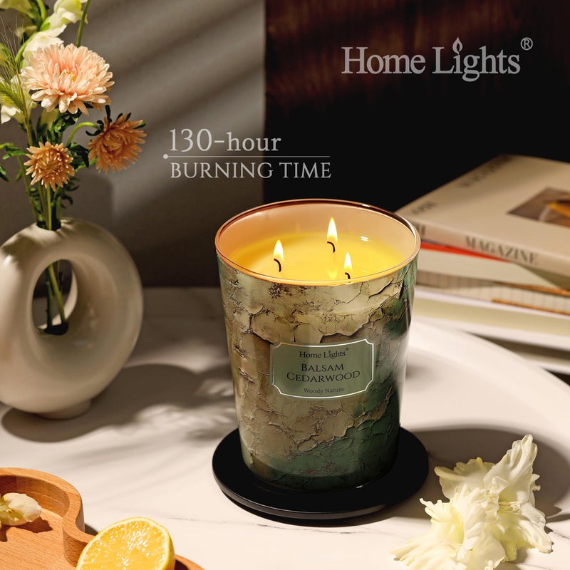 Home Lights HomeLights Scented Candles | Large Jar 34 Oz Natural Soy Candle | 130 hrs Long-Lasting with 3 Wicks | Industrial Chic for Home Decor | Gifts for Mom & Women, Balsam Cedarwood - Image 4