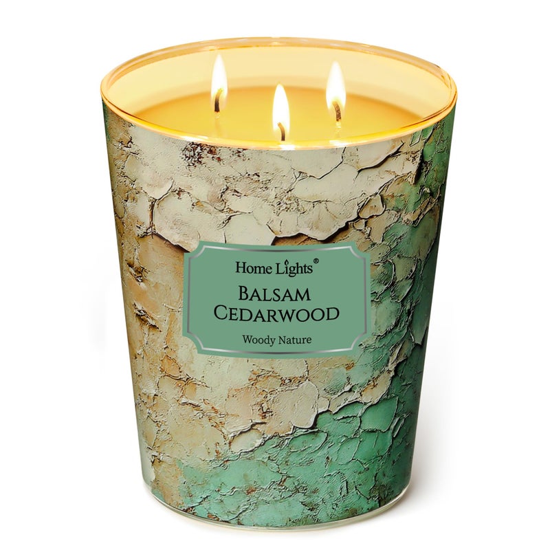 Home Lights HomeLights Scented Candles | Large Jar 34 Oz Natural Soy Candle | 130 hrs Long-Lasting with 3 Wicks | Industrial Chic for Home Decor | Gifts for Mom & Women, Balsam Cedarwood - Image 1