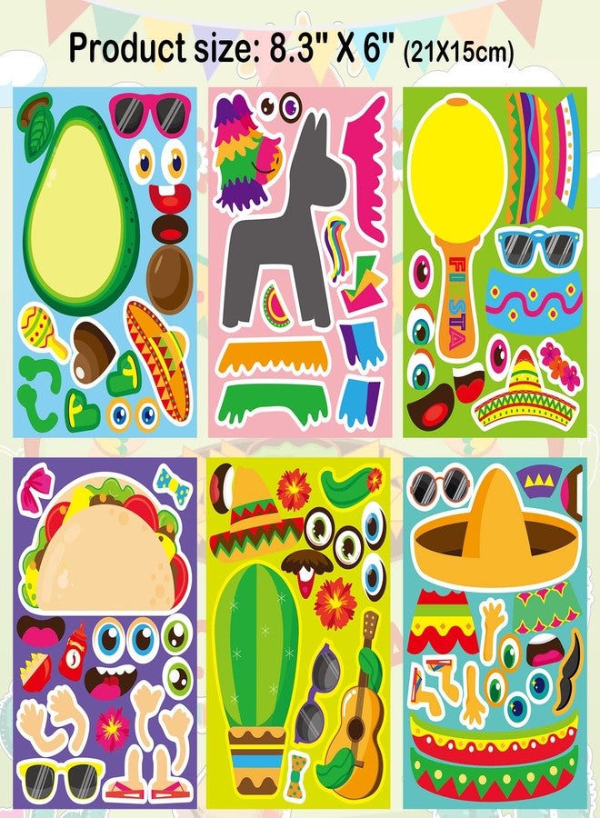 HOWAF 36 Sheets Make Your Own Fiesta Stickers, Mexican Fiesta Make a Face Stickers for Kids DIY Craft, Cinco De Mayo Taco Mix and Match Stickers for Mexican Carnival Mexican Themed Birthday Party Supplies - Image 2