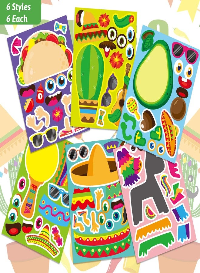 HOWAF 36 Sheets Make Your Own Fiesta Stickers, Mexican Fiesta Make a Face Stickers for Kids DIY Craft, Cinco De Mayo Taco Mix and Match Stickers for Mexican Carnival Mexican Themed Birthday Party Supplies - Image 5