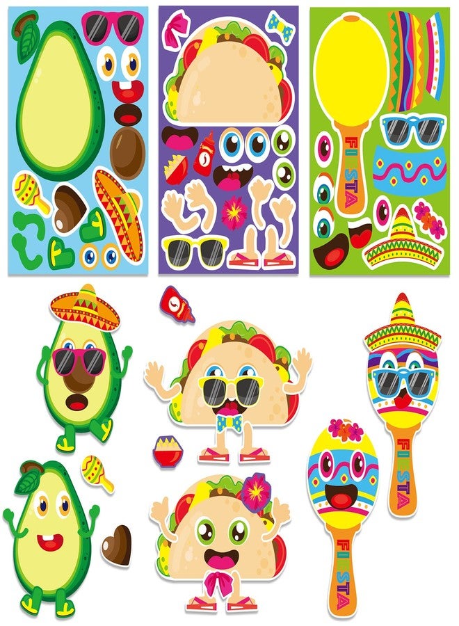 HOWAF 36 Sheets Make Your Own Fiesta Stickers, Mexican Fiesta Make a Face Stickers for Kids DIY Craft, Cinco De Mayo Taco Mix and Match Stickers for Mexican Carnival Mexican Themed Birthday Party Supplies - Image 3