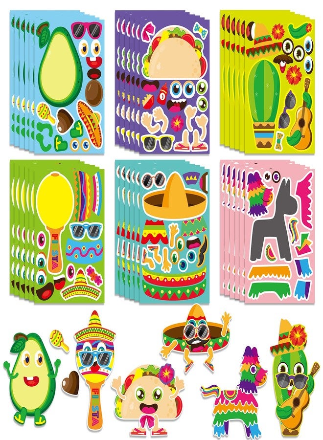 HOWAF 36 Sheets Make Your Own Fiesta Stickers, Mexican Fiesta Make a Face Stickers for Kids DIY Craft, Cinco De Mayo Taco Mix and Match Stickers for Mexican Carnival Mexican Themed Birthday Party Supplies - Image 1
