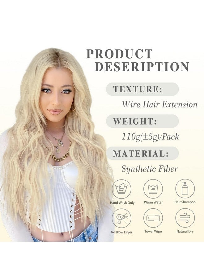 Invisible Wire Hair Extensions - 20 Inch Blonde Long Wavy Synthetic Hairpiece With Transparent Wire Adjustable Size, 4 Secure Clips For Women