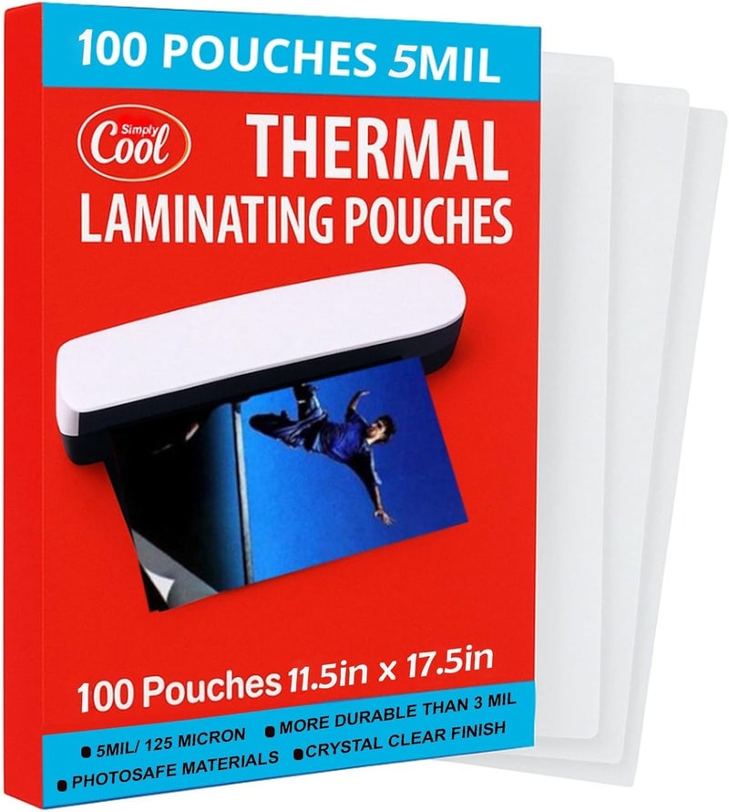 Simply Cool 5MIL Thermal Laminating Pouches (100 Count) 11.5x17.5 inch Dry-Erase Friendly Sheets, Compatible with Laminators Crystal Clear Laminated Finish - Image 1