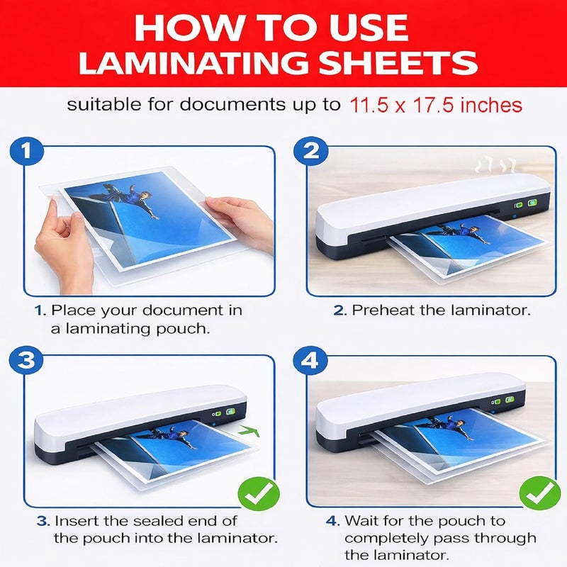 Simply Cool 5MIL Thermal Laminating Pouches (100 Count) 11.5x17.5 inch Dry-Erase Friendly Sheets, Compatible with Laminators Crystal Clear Laminated Finish - Image 4