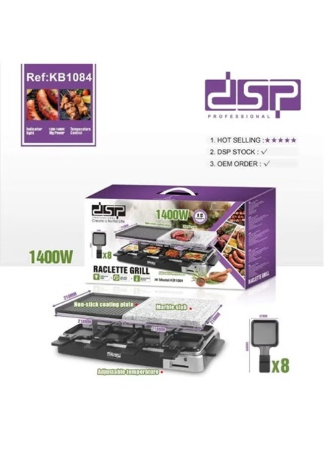 DSP KB 1084 U Electric Raclette Grill – 1500W with Iron and Marble Plates and 8 Trays - Image 2