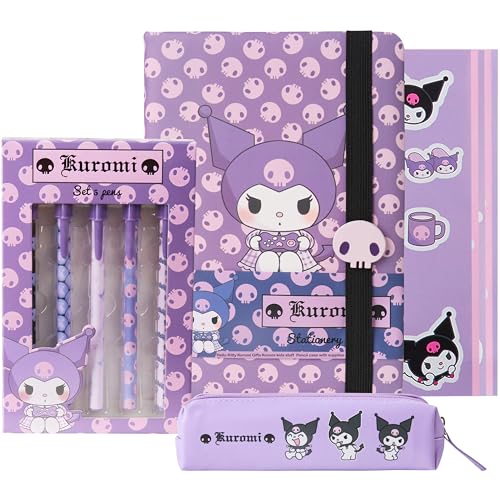 Get Trend Hello Kitty Gifts Kuromi Stationary Set Cute Notebooks Pens Kawaii Pencil Case Anime Stickers Cute Stuff Journal Accessories Gift for Teens Purple Kuromi - Image 1