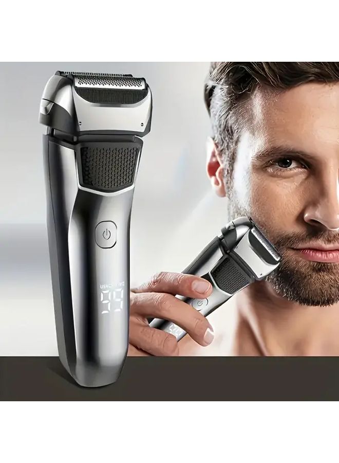 USB Rechargeable Mens Electric Shaver With LED Display Silvery Compact Travel Friendly - Image 3