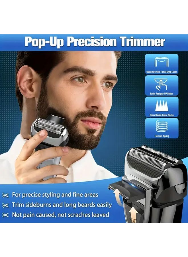 USB Rechargeable Mens Electric Shaver With LED Display Silvery Compact Travel Friendly - Image 5