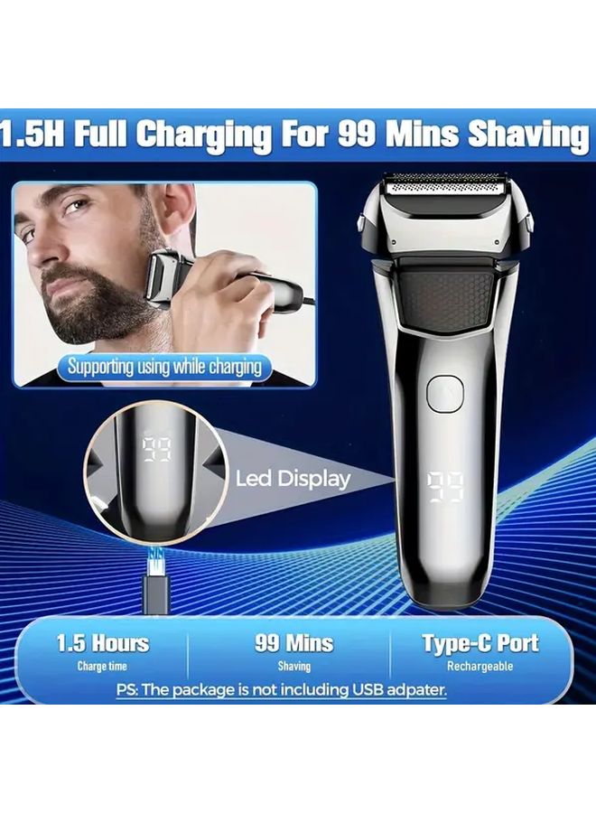 USB Rechargeable Mens Electric Shaver With LED Display Silvery Compact Travel Friendly - Image 4