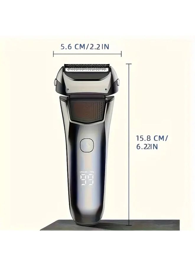 USB Rechargeable Mens Electric Shaver With LED Display Silvery Compact Travel Friendly - Image 2