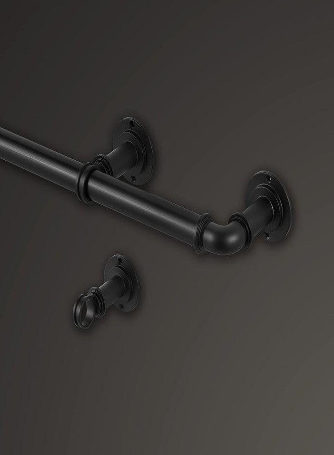 MODE Industrial Room Darkening Collection 1 1/8” diameter Industrial Curtain Rod Set with Steel Wall Mounted Expandable Curtain Rod, Blocks Light, Fits 72” to 144” Windows, Matte Black - Image 4