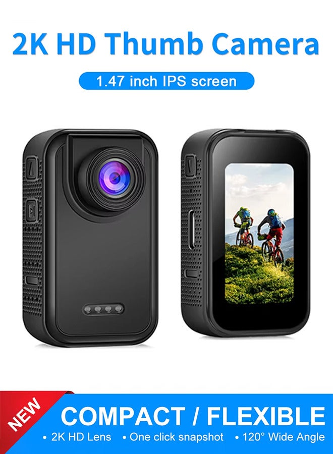 كاميرا صغيرة للجسم بدقة 2K، كاميرا حركة مقاومة للماء وقابلة للارتداء مع بطاقة 128 جيجابايت للسفر والجامعة وكاميرا جيب ومسجل فيديو محمول وكاميرا إبهام - Image 2