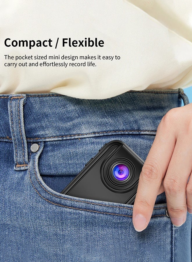 كاميرا صغيرة للجسم بدقة 2K، كاميرا حركة مقاومة للماء وقابلة للارتداء مع بطاقة 128 جيجابايت للسفر والجامعة وكاميرا جيب ومسجل فيديو محمول وكاميرا إبهام - Image 5
