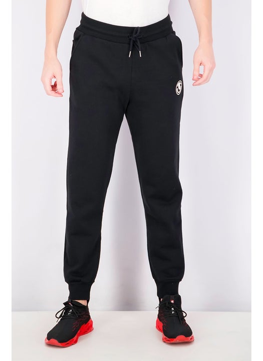 Men Graphic Printed Drawstring Jogger Pants, Black