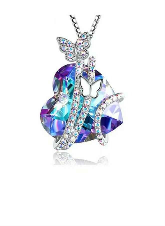 European and American alloy iridescent blue heart-shaped butterfly animal necklace accessory for women - Image 2