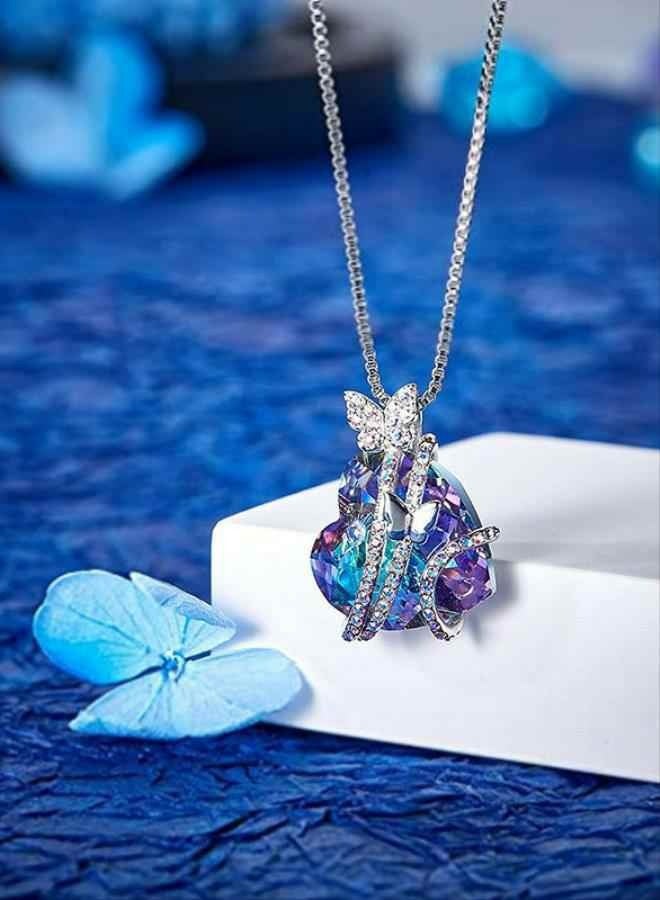 European and American alloy iridescent blue heart-shaped butterfly animal necklace accessory for women - Image 3