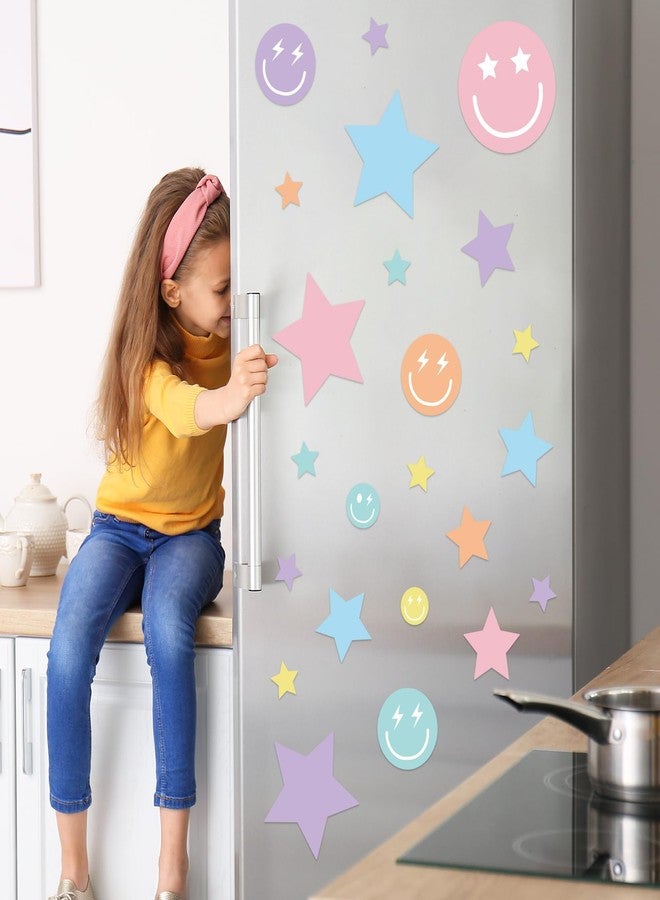 وولاين ملصقات حائط أنيقة من Whaline، مكونة من 12 ورقة، بتصميم وجه مبتسم بألوان الباستيل ونجمة، ملصقات جدارية جميلة لغرفة الأطفال والحفلات، مقاس 7.9 × 11.8 بوصة - Image 5