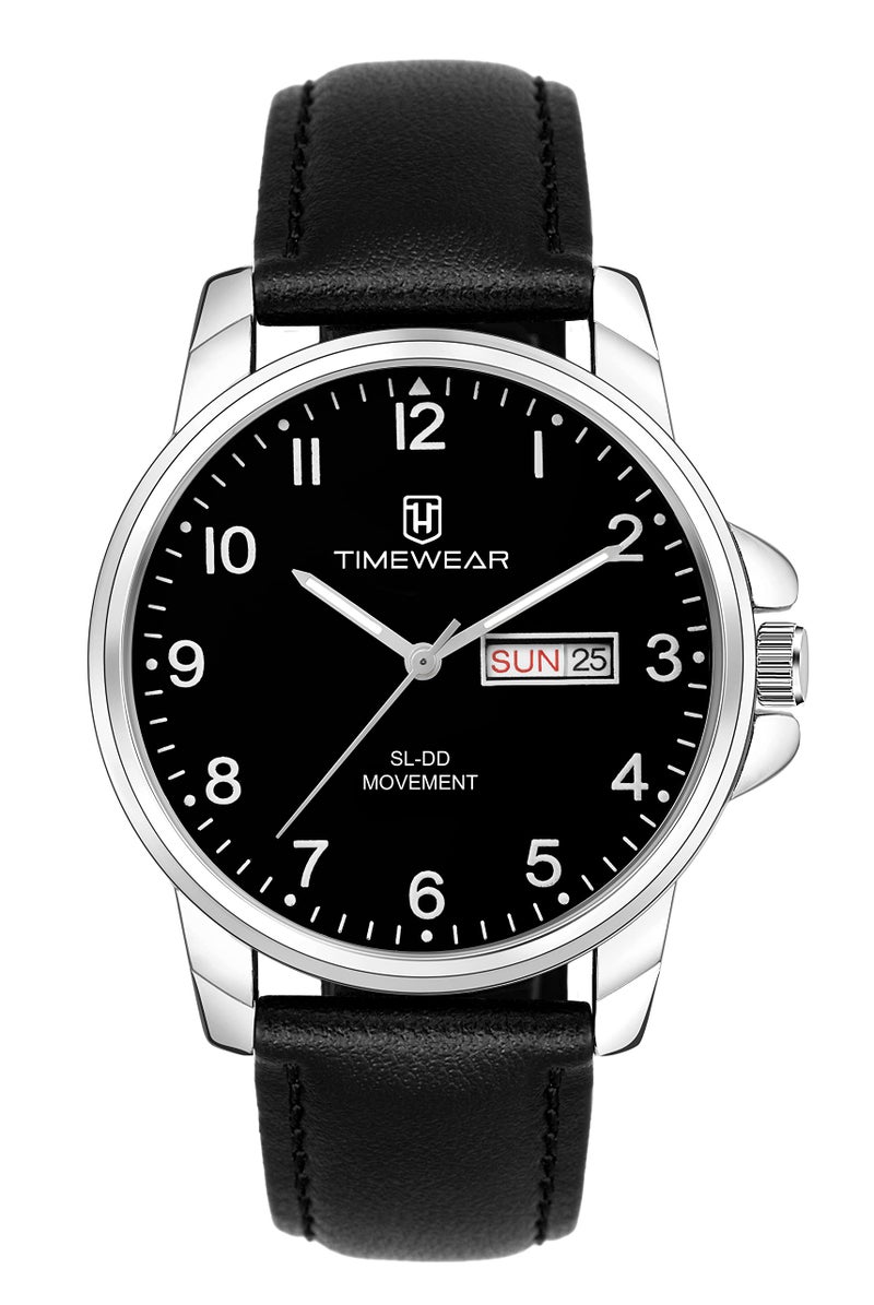 TIMEWEAR Analog New Track Number Dial Day Date Functioning Black Leather Strap Watch for Men - Image 2