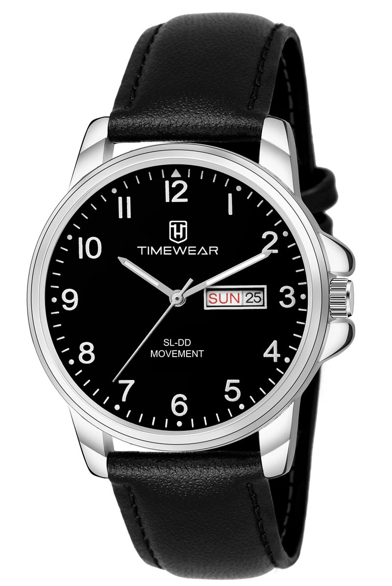 TIMEWEAR Analog New Track Number Dial Day Date Functioning Black Leather Strap Watch for Men - Image 1