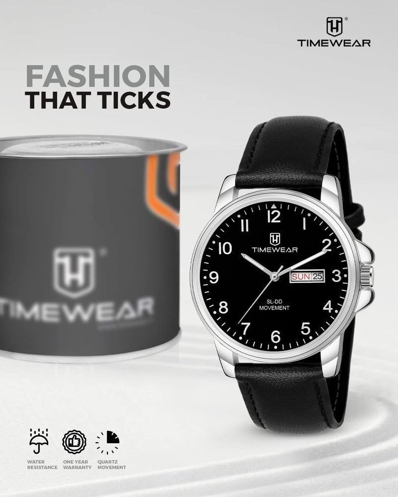 TIMEWEAR Analog New Track Number Dial Day Date Functioning Black Leather Strap Watch for Men - Image 3