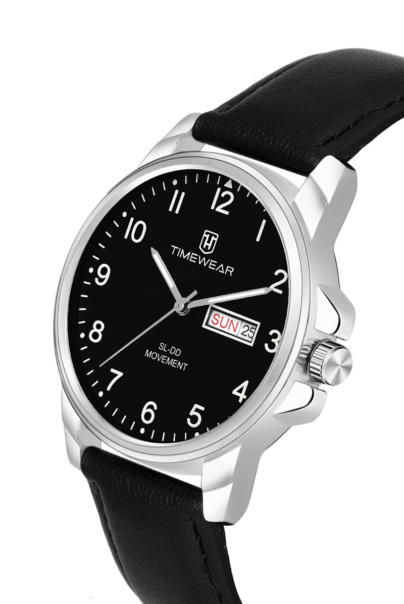 TIMEWEAR Analog New Track Number Dial Day Date Functioning Black Leather Strap Watch for Men - Image 4