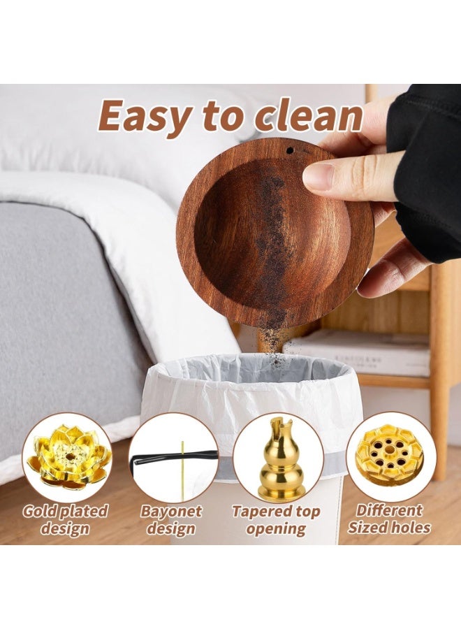 سيوسي Wooden Incense Holders, Backflow Incense Holder, Upside Down Burner with Integrated 9-Hole Brass Base for Relaxation Spaces, Creating Zen Atmosphere in Meditation, Spa, and Living Room Decor - Image 5