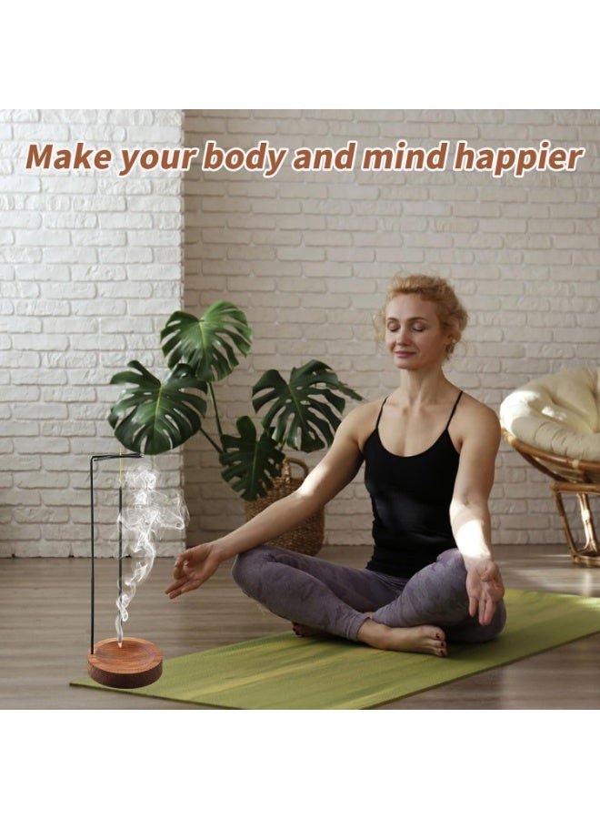 سيوسي Wooden Incense Holders, Backflow Incense Holder, Upside Down Burner with Integrated 9-Hole Brass Base for Relaxation Spaces, Creating Zen Atmosphere in Meditation, Spa, and Living Room Decor - Image 2