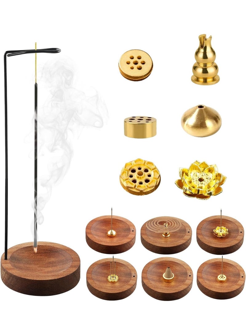 سيوسي Wooden Incense Holders, Backflow Incense Holder, Upside Down Burner with Integrated 9-Hole Brass Base for Relaxation Spaces, Creating Zen Atmosphere in Meditation, Spa, and Living Room Decor - Image 1