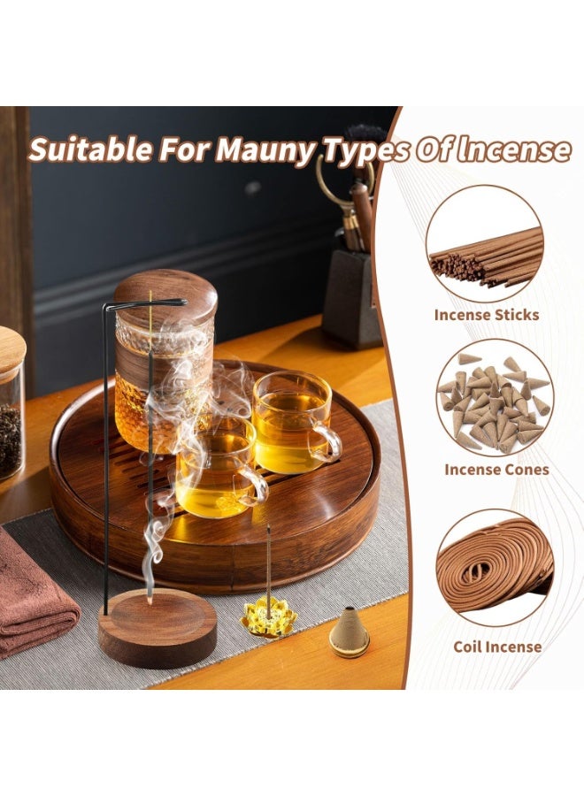 سيوسي Wooden Incense Holders, Backflow Incense Holder, Upside Down Burner with Integrated 9-Hole Brass Base for Relaxation Spaces, Creating Zen Atmosphere in Meditation, Spa, and Living Room Decor - Image 3