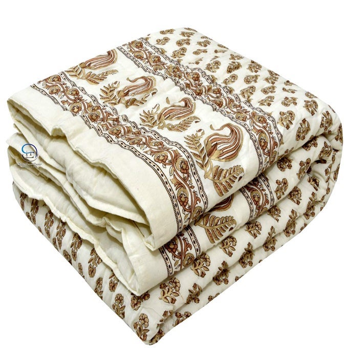 210 TC DOUBLE BED JAIPURI RAZAI ORGANIC PURE COTTON JAIPURI RAJAI AC QUILT FOR ALL SEASON SOFT LIGHT WEIGHT RAJASTHANI TRADITIONAL COTTON COMFORTER 85 X 100 INCH OFF WHITE PACK OF 1