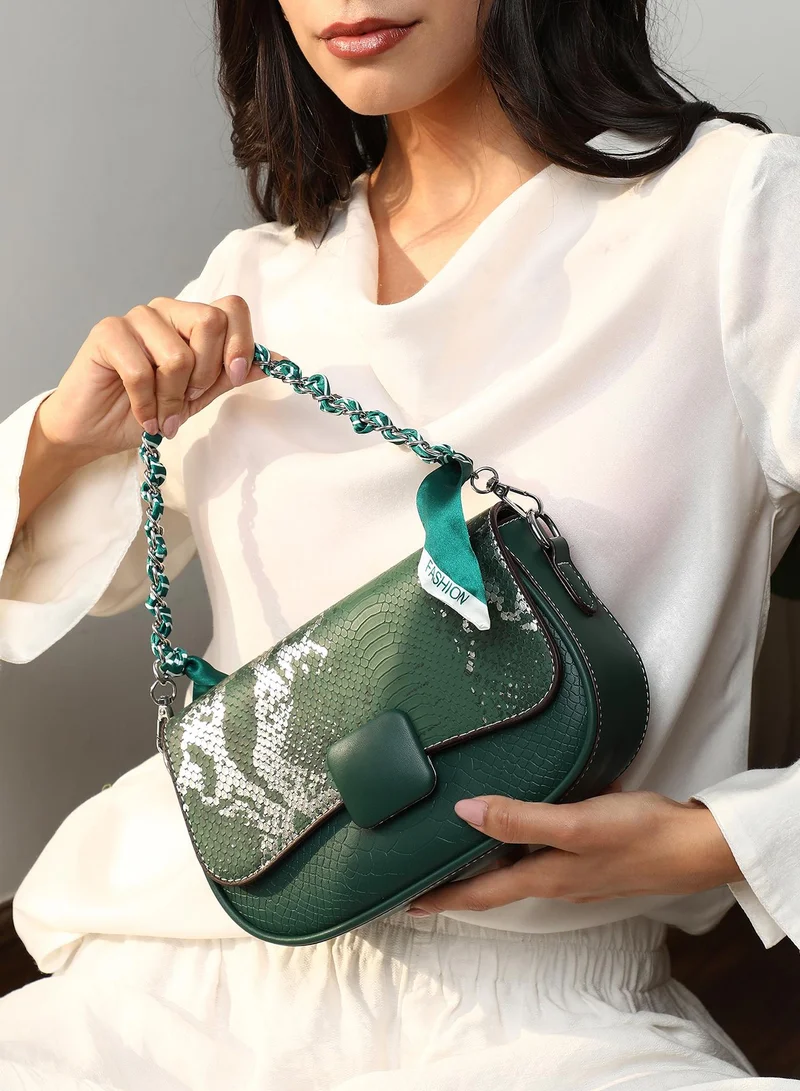 Haute Sauce Snake Print Flap Handbag