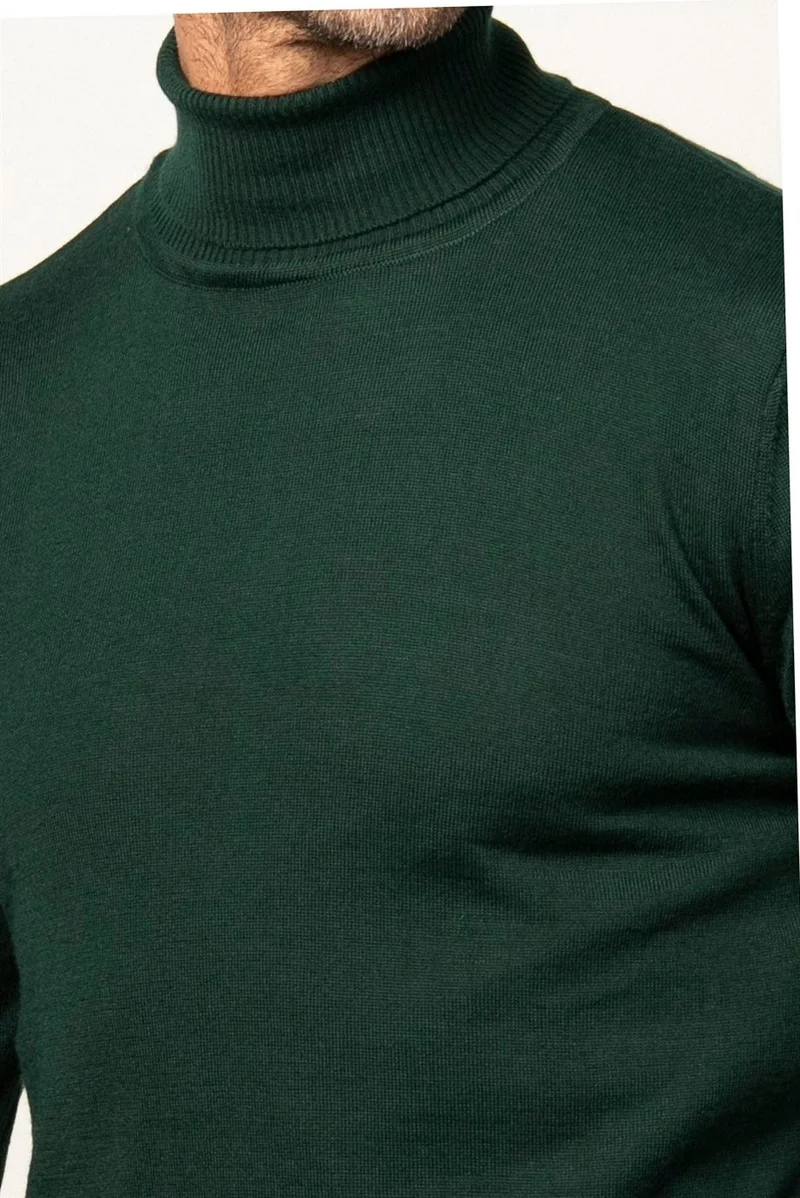 Tudors Slim Fit Narrow Cut Full Turtle Collar Plain Wool Men's Sweater