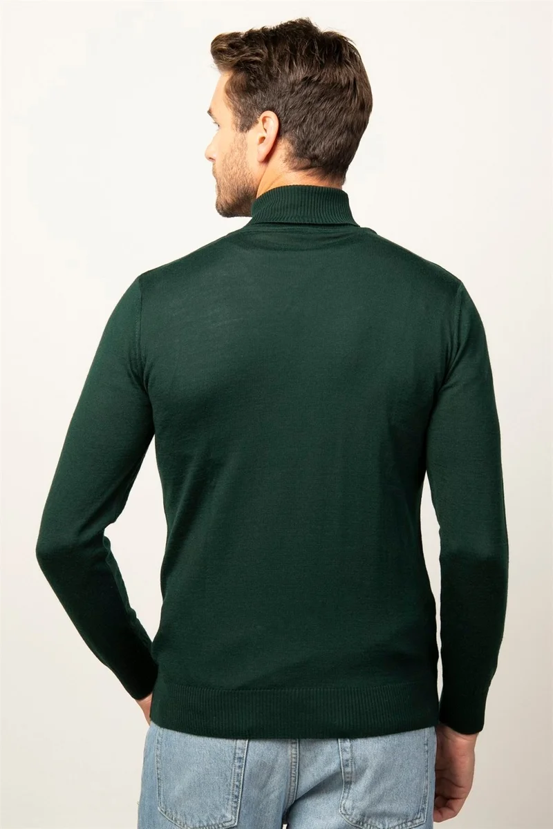 Tudors Slim Fit Narrow Cut Full Turtle Collar Plain Wool Men's Sweater