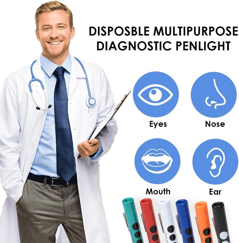 PRIMACARE DL-9224 Pack of 6 Disposable Diagnostic Penlight with Imprinted Pupil Gauge, Lightweight and Moulded Plastic Body Medical Pen Light for Nurse, Student, Doctors EMT, Multicolor - Image 4