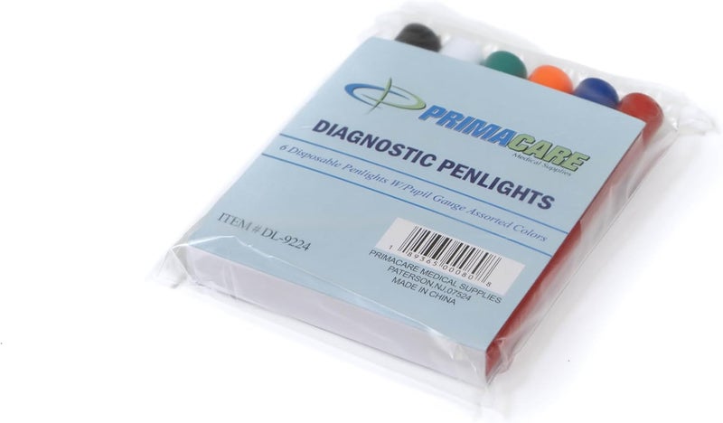 PRIMACARE DL-9224 Pack of 6 Disposable Diagnostic Penlight with Imprinted Pupil Gauge, Lightweight and Moulded Plastic Body Medical Pen Light for Nurse, Student, Doctors EMT, Multicolor - Image 5