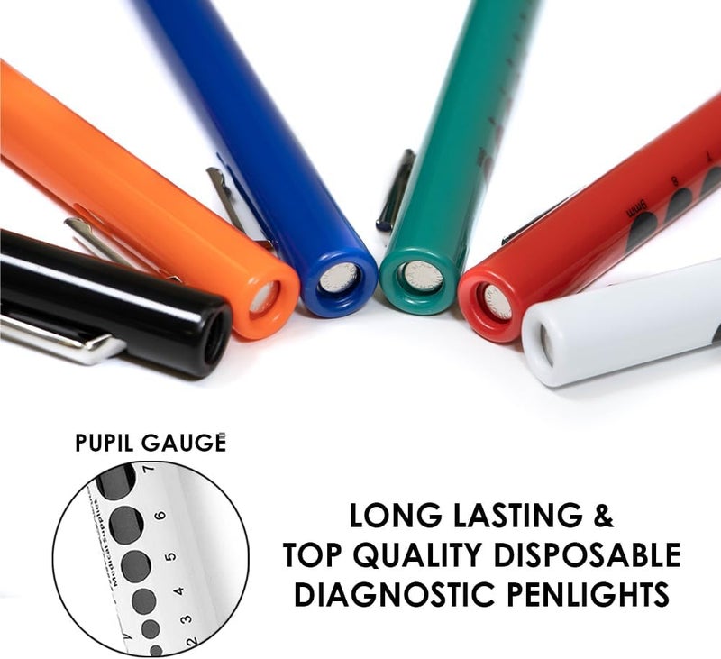 PRIMACARE DL-9224 Pack of 6 Disposable Diagnostic Penlight with Imprinted Pupil Gauge, Lightweight and Moulded Plastic Body Medical Pen Light for Nurse, Student, Doctors EMT, Multicolor - Image 3
