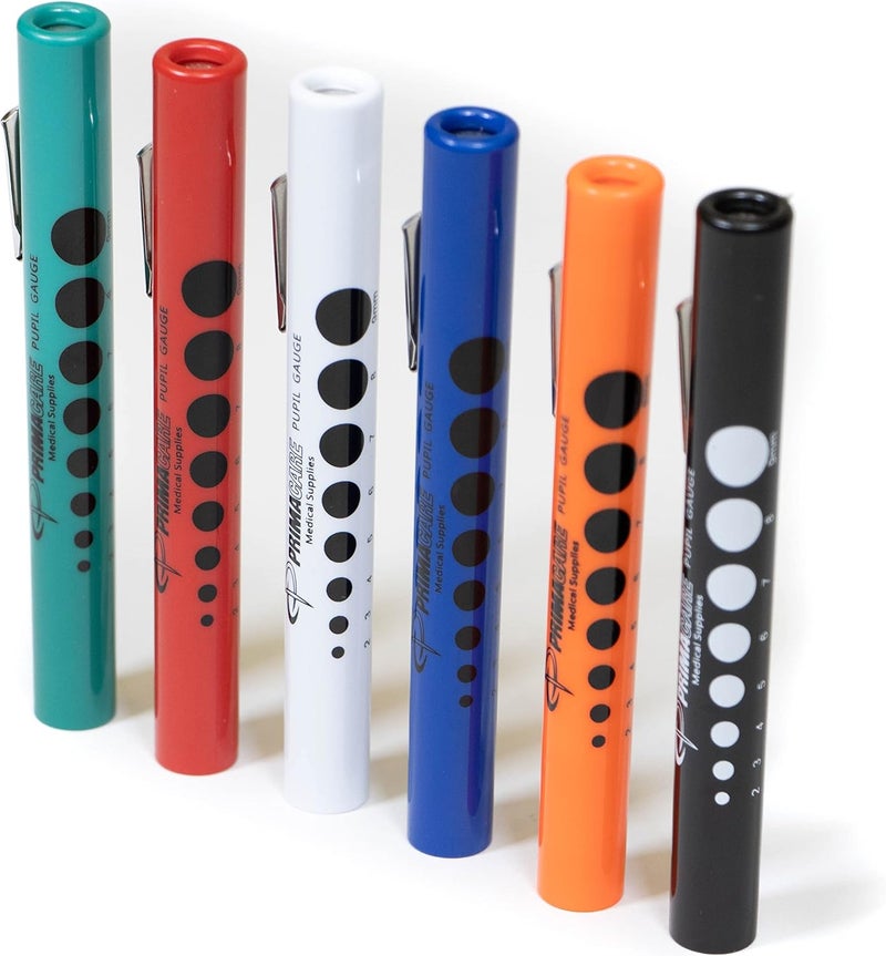 PRIMACARE DL-9224 Pack of 6 Disposable Diagnostic Penlight with Imprinted Pupil Gauge, Lightweight and Moulded Plastic Body Medical Pen Light for Nurse, Student, Doctors EMT, Multicolor - Image 1