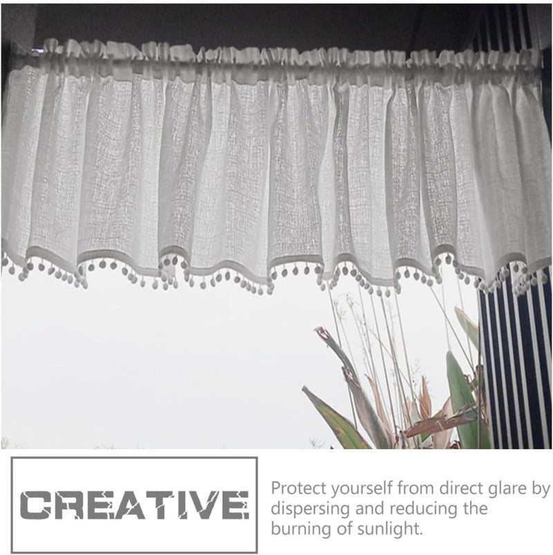 Ethnic Style Living Room Window Curtain Panel 132x45cm Cotton Ball Short Drapes Decorative Valance for Home Window Treatment - Image 3