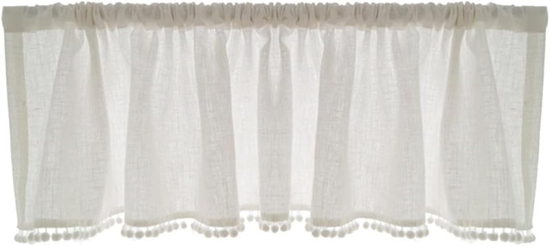 Ethnic Style Living Room Window Curtain Panel 132x45cm Cotton Ball Short Drapes Decorative Valance for Home Window Treatment - Image 1