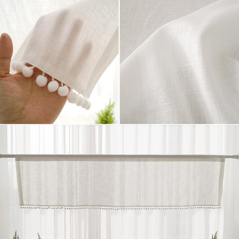 Ethnic Style Living Room Window Curtain Panel 132x45cm Cotton Ball Short Drapes Decorative Valance for Home Window Treatment - Image 5