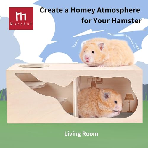 Marchul Magnetic Hamster Hideout Wooden House Chamber for Small Animals Pets Tunnel Exploring Toys for Dwarf Hamsters, Syrian, Gerbils, Hedgehogs, Rats, Mice (Living Room) - Image 2