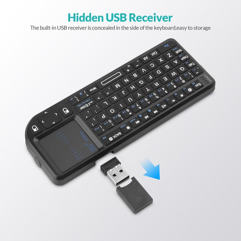Rii Mini Keyboard with Touchpad,Bluetooth Keyboard Backlit,Handheld Wireless Keyboard for Smart TV,Android TV Box,Fire TV Stick,HTPC,Projector,PC,Smartphone,Office,Home - Image 2