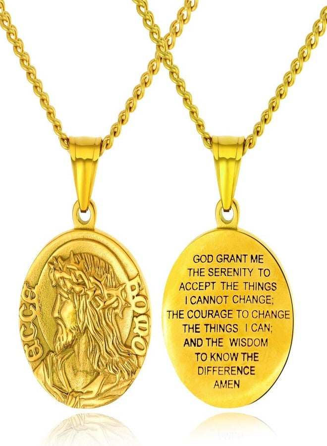 XRDSS Christian Jesus Christ Face Pendant Necklace Stainless Steel Medallion Necklace Gold - Image 2