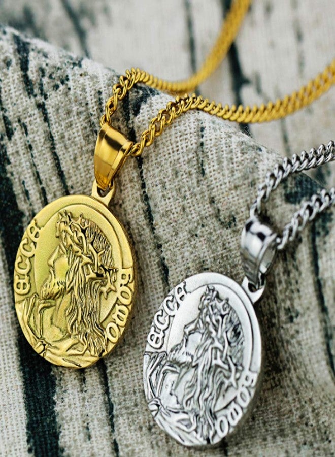 XRDSS Christian Jesus Christ Face Pendant Necklace Stainless Steel Medallion Necklace Gold - Image 3