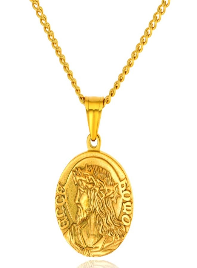 XRDSS Christian Jesus Christ Face Pendant Necklace Stainless Steel Medallion Necklace Gold - Image 1