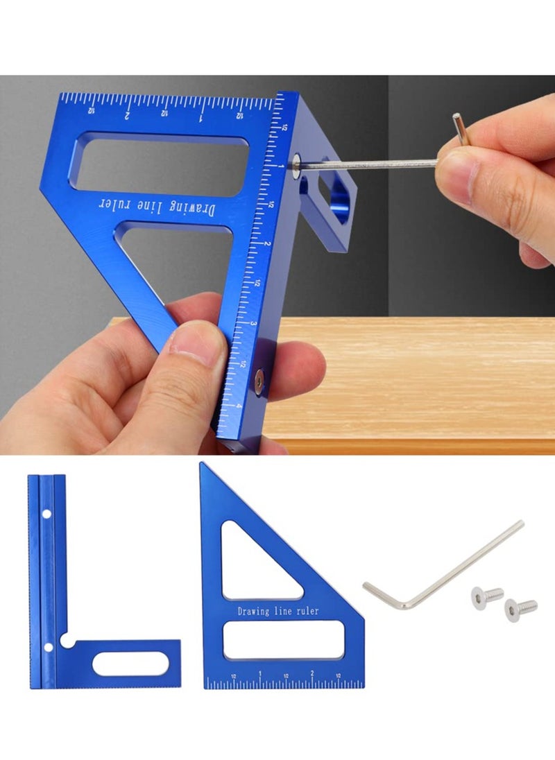 Bukela - Imperial 3D Multi-Angle Measuring Ruler,45/90 Degree Aluminum Alloy Woodworking Square Protractor, Miter Triangle Ruler High Precision Layout Measuring Tool for Engineer Carpenter - Image 1