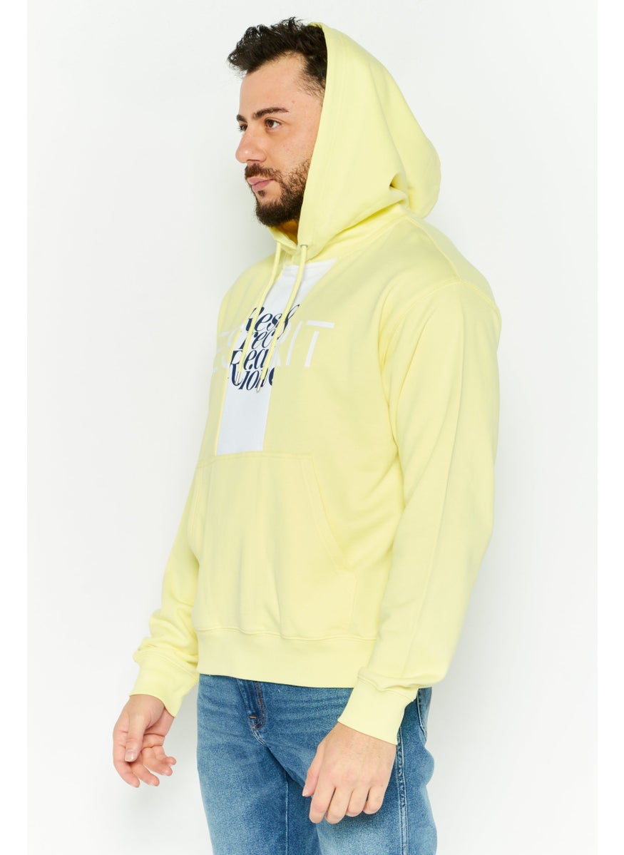 ESPRIT Men Hooded Long Sleeves Graphic Print Sweatshirt, Yellow  - Image 3